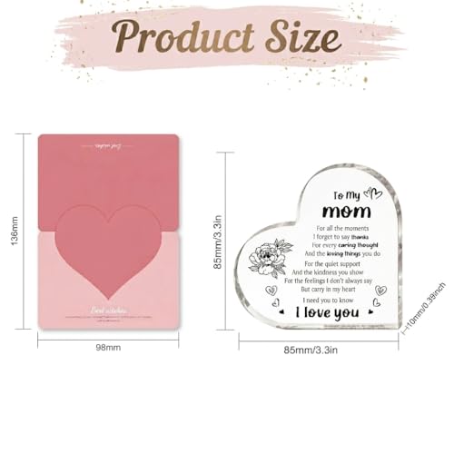 Acrylic Heart Plaque Desk Decor Gift for Mom - 2 PCS