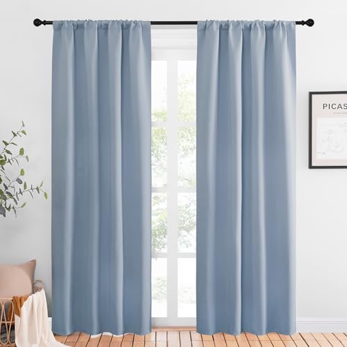 NICETOWN Blackout Curtains, Vintage Blue 34x84 Inch Rod Pocket Drapes (2-Pack)