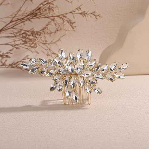 Denifery Gold Crystal Bridal Hair Comb with Rhinestones