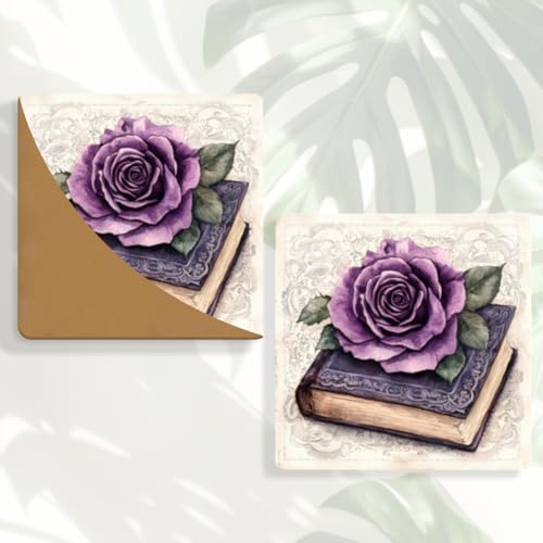 PU Leather Bookmarks 2-Pack Purple Rose Book Design Page Marker