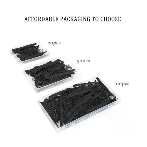 JIUSERLU 20 Pcs 7-Teeth Wig Combs and Clips for Secure Fit, Black