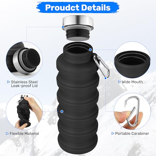 Rotayi 16oz Collapsible Silicone Water Bottle - BPA-Free, Leak-Proof, Portable Travel Companion