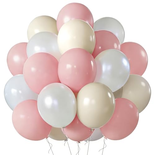 60 Pcs Pink and White Balloons - 12 Inch Latex for Parties