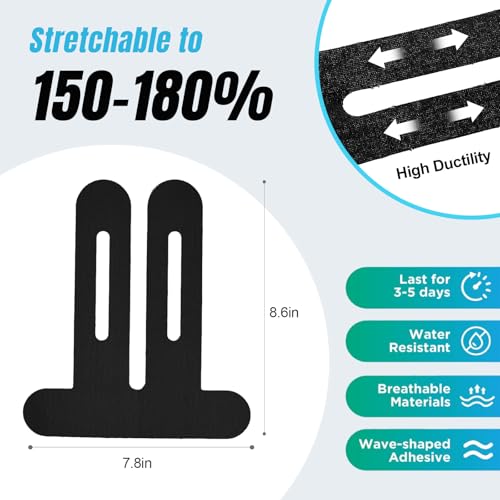 10 PCS Waterproof Kinesiology Tape for Shoulders/Knees,Precut Strips for Knee Pain Relief & Stability Support, Elastic Strong Adhesive Athletic Tape, Latex-Free Hypoallergenic Sports Tape (Black),