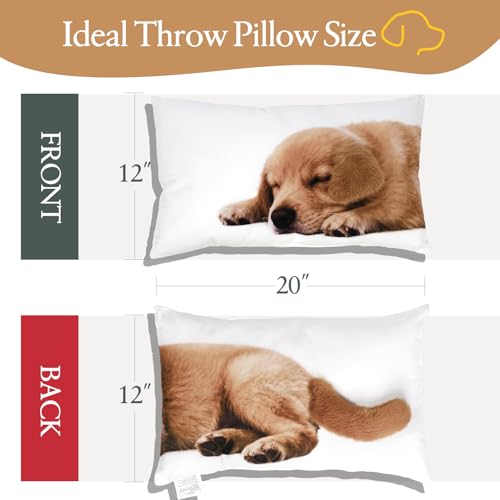 LUISOF Dog Lumbar Throw Pillows 12x20 - Set of 2 Cute Plush Decorative Cushions
