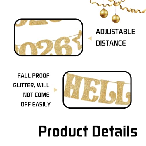 Ziyutam Gold Glitter 2026 New Year Banner Party Decoration