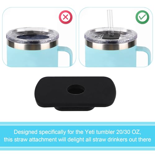 2pcs Straw Lid Attachment with 6pcs Straws Compatible with YETI Tumbler 20oz 30oz Travel Mug, BPA-Free Straw Lid Cup Accessories for Yeti Stronghold Lid Straw Parts Cover (Black White)