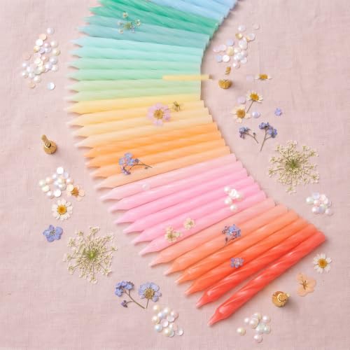 Rainbow Spiral Birthday Candles - 50 Colorful Long Burn Cake Toppers