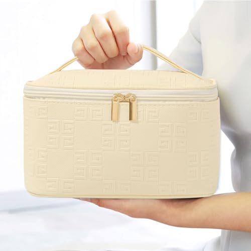 Meiyuuo Travel Makeup Bag PU Leather Waterproof Cosmetic Pouch with Brush Holder