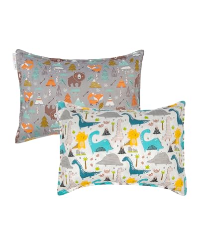 ALVABABY Cotton Toddler Pillowcases, Pack of 2 - Bear & Dinosaur, Fits 13x18" & 12x16"