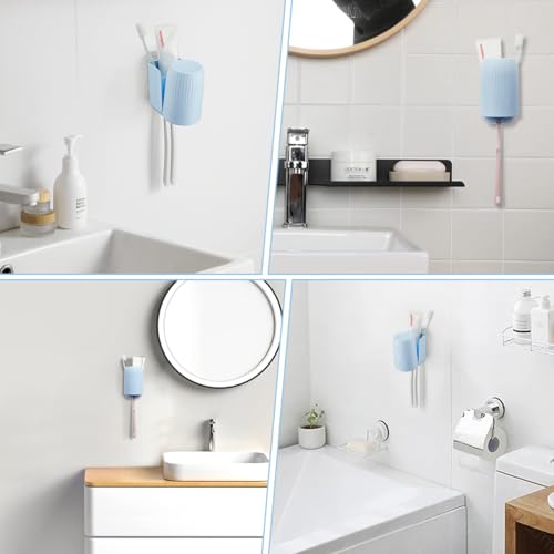 Blue Wall-Mounted Toothbrush Holder Set - BPA-Free with Cup
