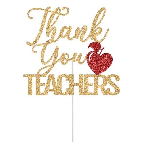 Thank You Teachers Cake Topper - Gold & Red Glitter Decoration