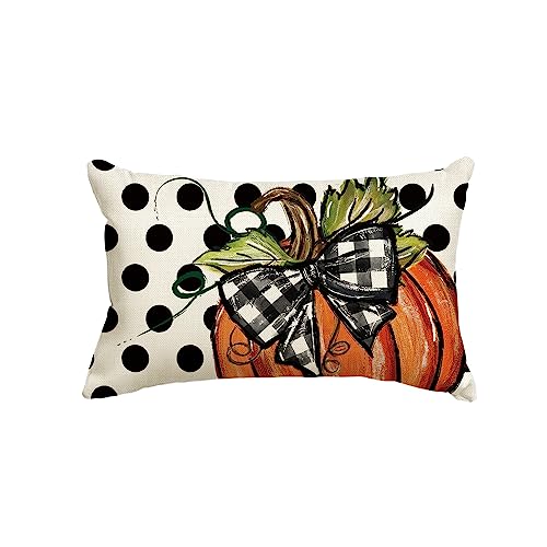 AVOIN Colorlife Fall Polka Dot Pumpkin Pillow Cover 20x12 Inch Autumn Thanksgiving Decor
