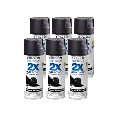 Rust-Oleum Painter's Touch 2X Ultra Cover Spray Paint, Flat Black, 6 Pack