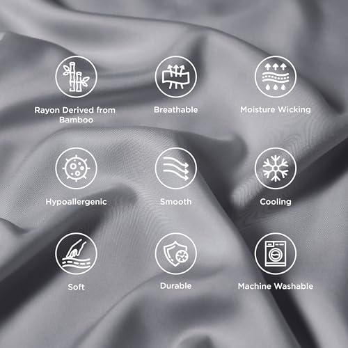 Bedsure King Size Bamboo Pillowcases Set of 2 - Cooling, Soft, Silver Grey, 20x36 Inches