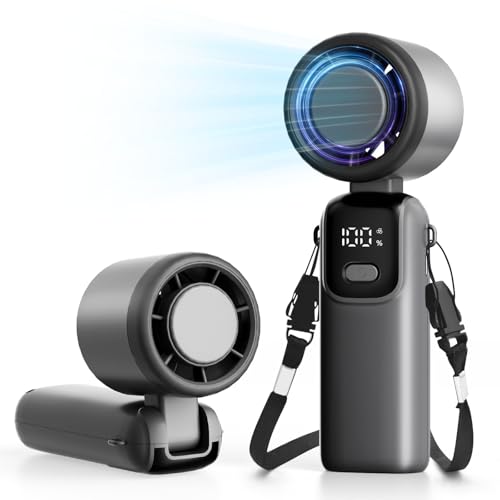 COZOME Dark Portable Handheld Fan, 100 Speeds Mini Fan with LED Display, 12H Cooling & 3000mAh Battery