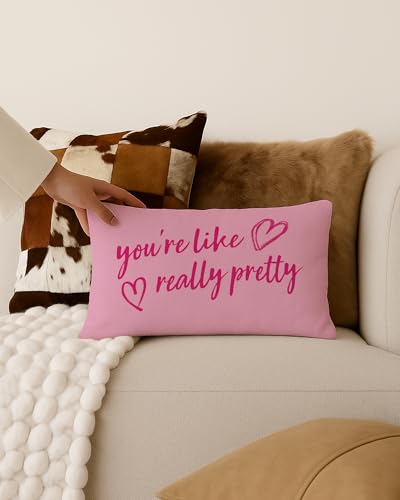 You're Like Really Pretty Pink Pillow Covers 12x20 - Preppy Lumbar Decor