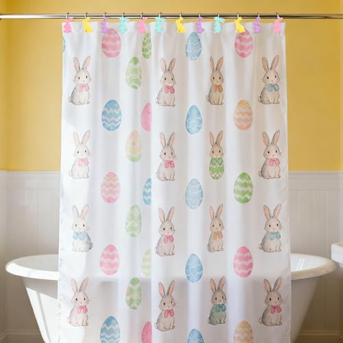 Easter Bunny Shower Curtain Hooks Set - Resin & Metal Decor for Bathroom & Home