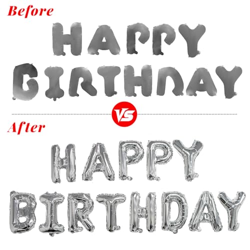 CARGEN 16-Inch Happy Birthday Balloons Banner - Silver Mylar Decor