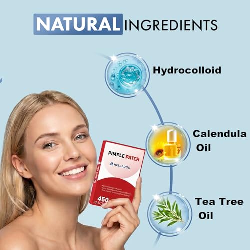 Hellados 450 Pimple Patches - Hydrocolloid Acne Spot Stickers with Tea Tree & Calendula Oil