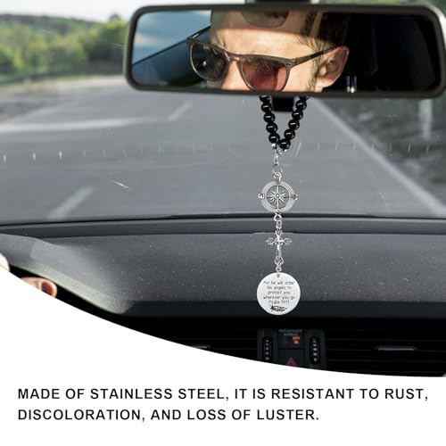Stainless Steel Cross Car Charm & Bible Verse Rearview Mirror Pendant