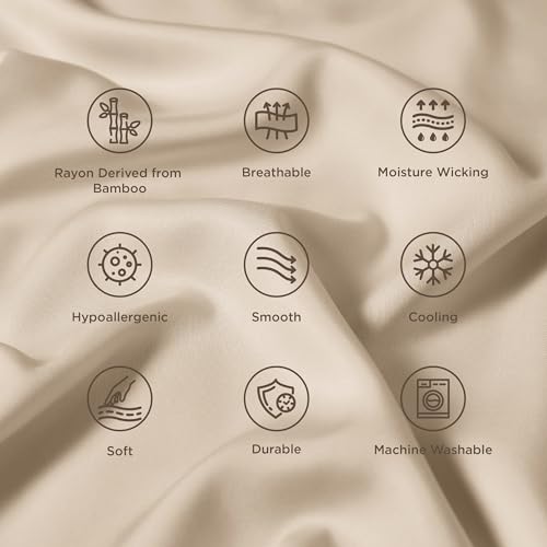 Bedsure Queen Pillow Cases, 100% Rayon from Bamboo - Beige, Set of 2