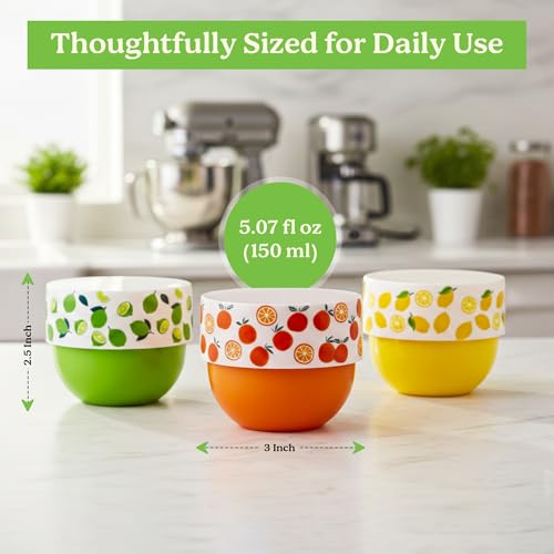 MosJos Snack Containers Set - 4 Oz Food Storage Cups with Lids (3 Colors)