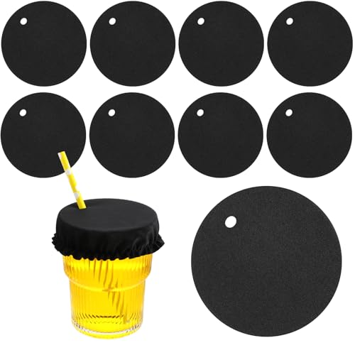 10 PCS Universal Drink Cover Scrunchies, Washable Universal Drink Protector Cap, Reusable Elastic Drink Protector with Straw Hole for Alcohol Safety Cups Glasses Polyester Cup Covers (Black)
