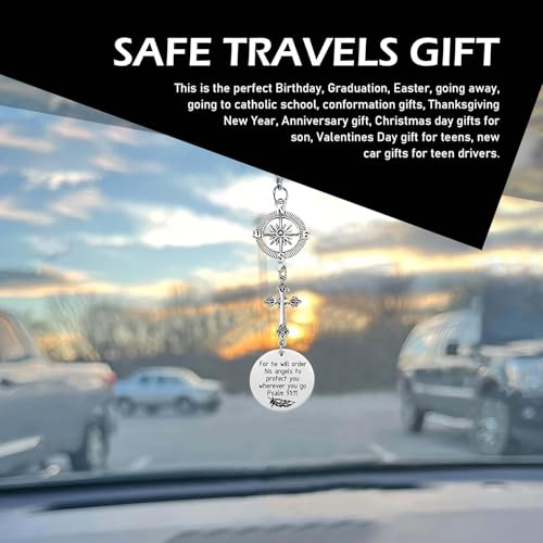 Cross Rearview Mirror Ornament with Bible Verse - Faith Decoration
