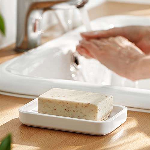Self Draining Soap Dish Set - 2 Plastic Holders & Loofah Bags