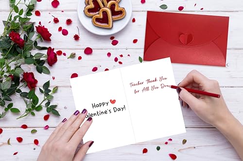 Teacher Valentine's Day Card with Red Envelope - Thank You Greeting Card