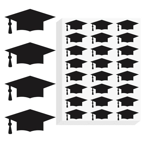 2026 Graduation Cap Stickers - 600 Self-Adhesive Black Stickers