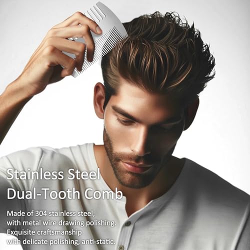 Kootinn Stainless Steel Beard Comb - Credit Card-Sized Anti-Static Grooming Tool