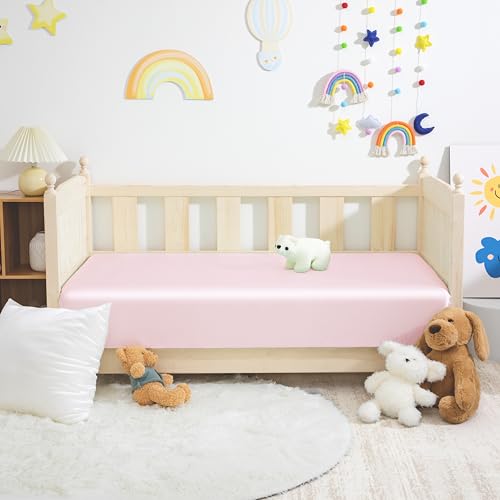 Blush Pink Satin Fitted Crib Sheet for Standard Mattresses