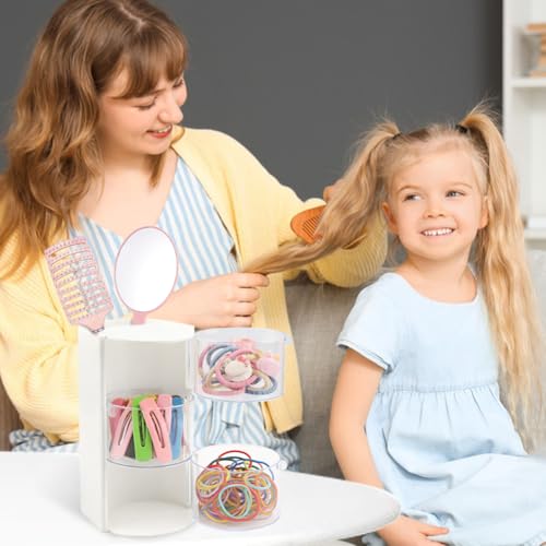 Ovrimelle 3-Tier Rotatable Hair Accessory Organizer, White Vanity Storage