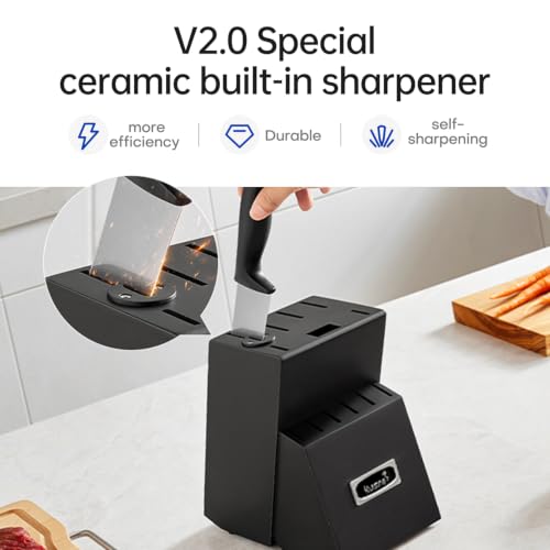 Chef Knife Set with Built-in Sharpener - 8-Inch Pro Version, Silver Black, 15 Pieces