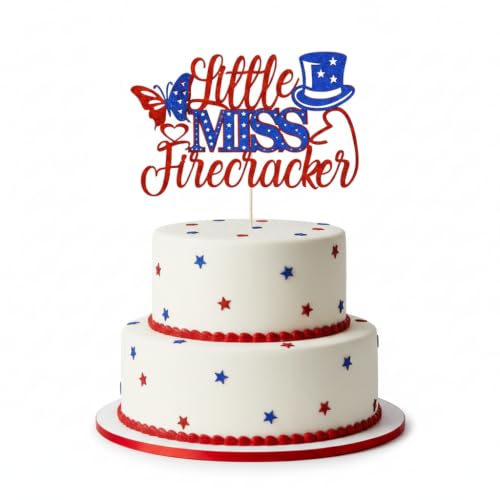 Little Miss Firecracker Glitter Cake Topper - 4th of July Decor