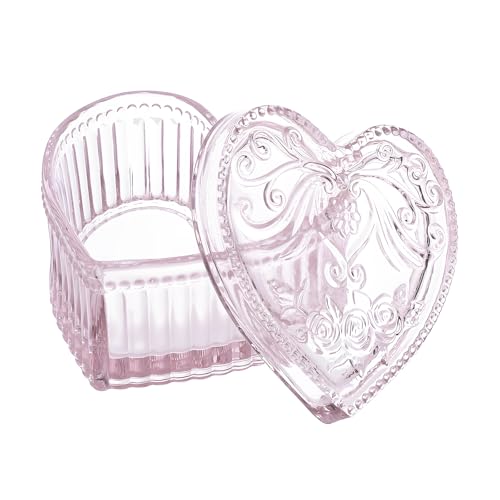 Pink Crystal Glass Heart-Shaped Jewelry & Candy Storage Box