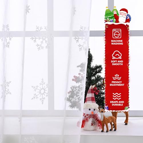 Christmas Sheer Curtains with Embroidered Snowflakes - 52x84 Inches, White, Pack of 2, Rod Pocket