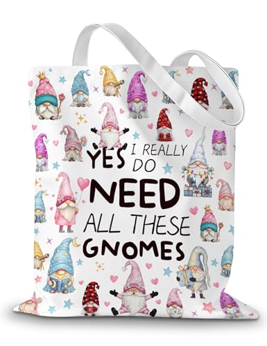 Gnome Canvas Tote Bag for Women - Reusable Cute Gnome Lover Shopping Bag