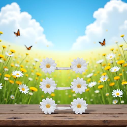 6Pcs White Daisy Flower Hair Clips Fabric Sun Flower Barrettes