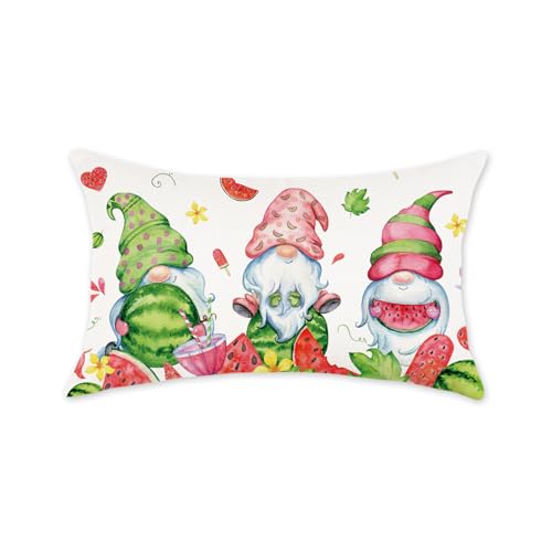 Summer Gnome Watermelon Pillow Cover 12x20 Inch Decorative Cushion