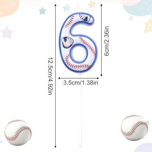 Baseball Number 6 Birthday Candle - Sports Cake Topper Decoration