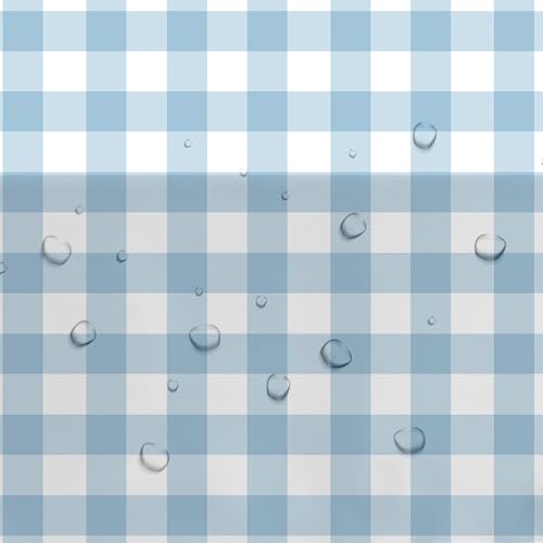 Light Blue Gingham Tablecloth Set - 3 Pcs, 55 x 86in