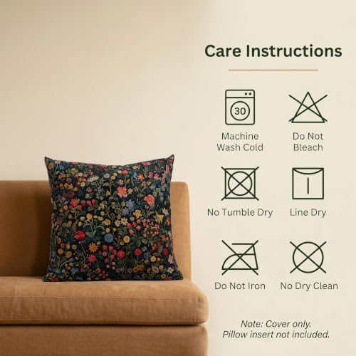 WEPTIV Dark Floral Velvet Pillow Cover, 18x18 Moody Wildflower Cushion Case