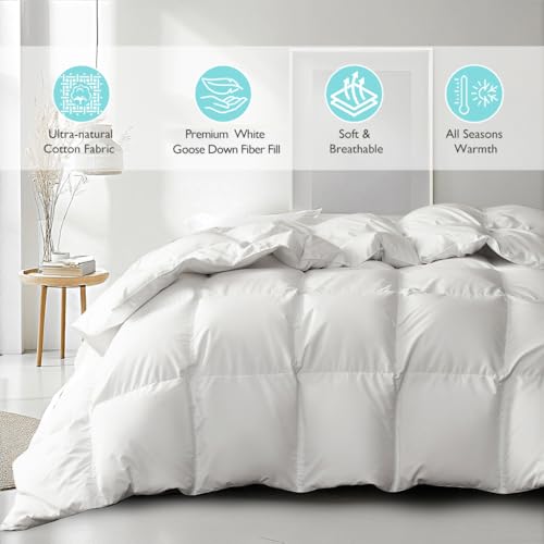 Martha Stewart Goose Down Fiber Comforter Twin Size All Seasons Duvet Insert - Ultra-Soft 1cm Breathable Panel Hotel Luxury Hypoallergenic Comforter, 31oz Fluffy Medium Warmth, 68x90