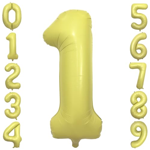 40 Inch Number 1 Balloon in Pastel Yellow - Large Mylar Foil Balloon