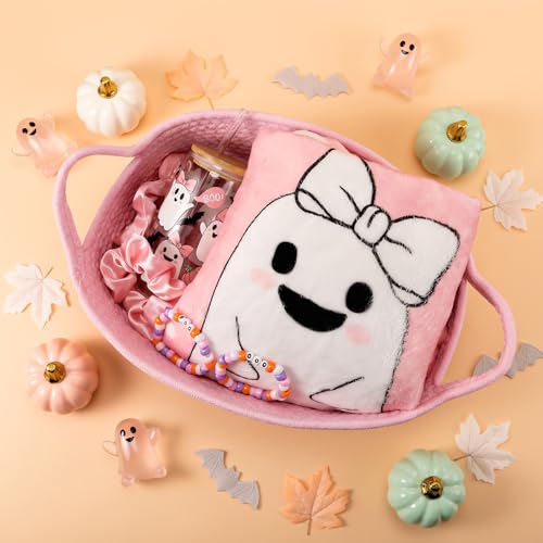 Halloween Ghost Gift Basket Set with Pink Boo Basket & Accessories