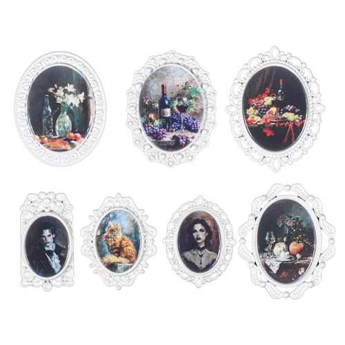 Yolev 7Pcs Mini Vintage Picture Frames Small White Oval Antique Photo Set