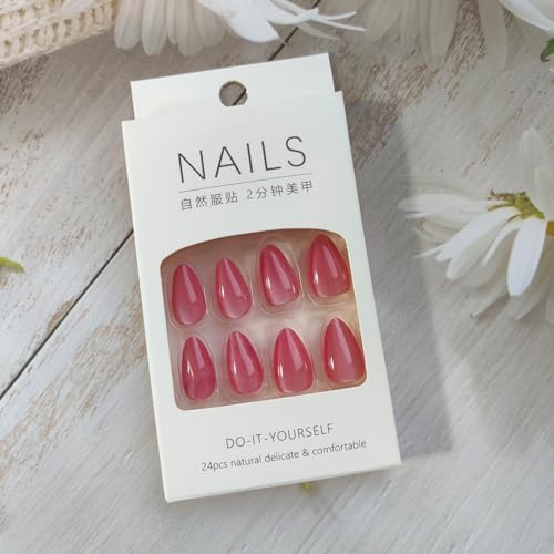 Gradient Pink Press on Nails Almond False Nail Kit Reusable Glossy